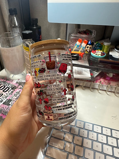 Biblical affirmations glass cup